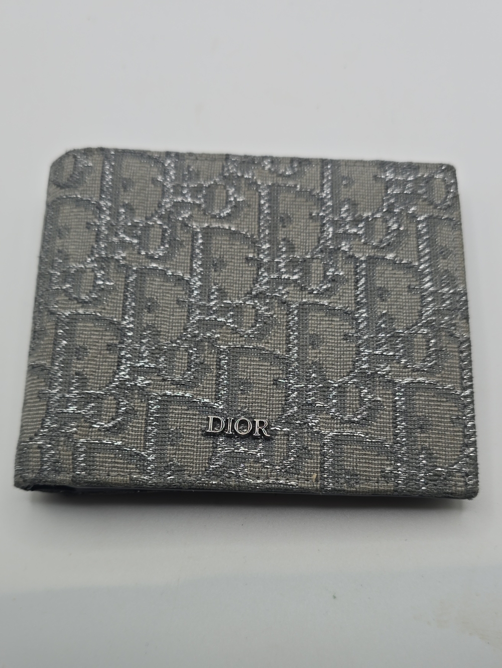 Dior Bifold Silver Black and Beige Oblique Jacquard Monogram Textured Wallet
